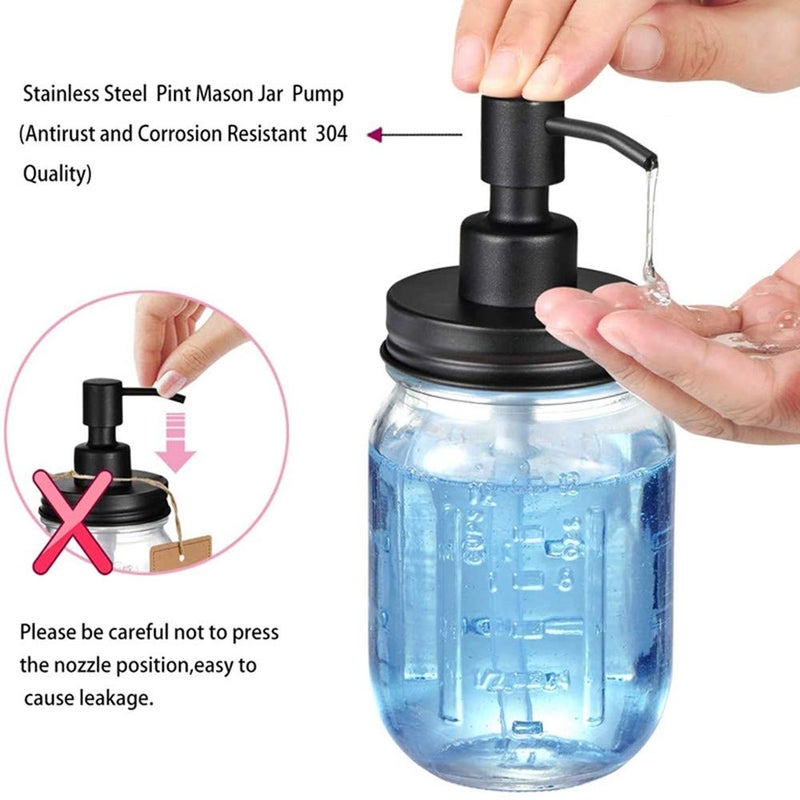 Watsango 4 Pack Mason Jar Soap Dispenser Lids with Pumps, Rustproof Stainless Steel, Lotion Soap Dispenser Lids Replacement for 16 oz Regular Mouth Mason Jar Decor, 4 Brushes Included Black - Image 4